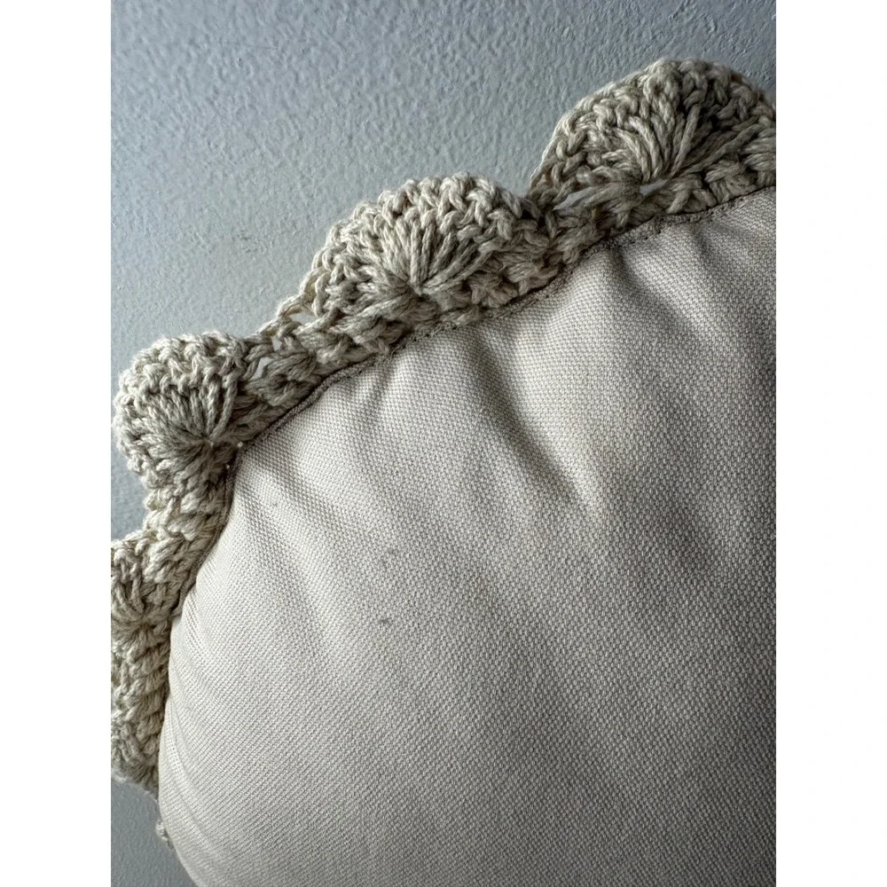 Threshold Crochet Round Toss Pillow Beige Scalloped Edge Boho 16 Inch Accent
